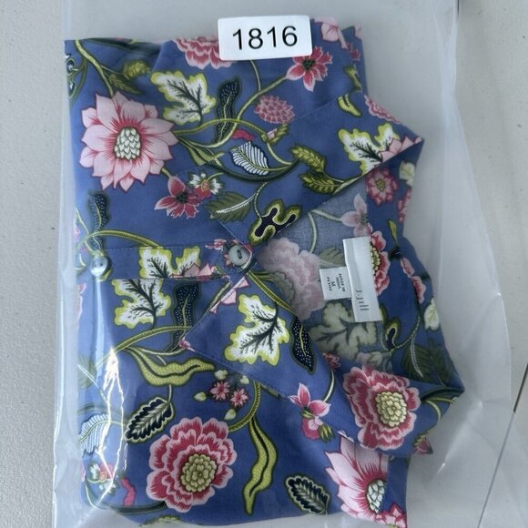 J Jill Popover Top Blue Floral Print Short Sleeve Medium Petite - Picture 10 of 10